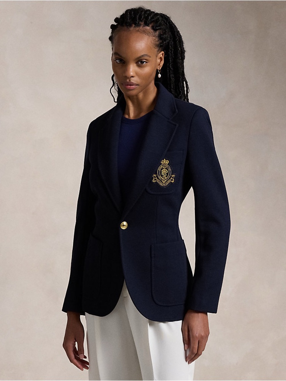 Polo Ralph Lauren Single Breasted Logo Crest Knit Crest Blazer Navy Blue 6